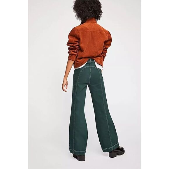 Free People High-Rise Foxy Flare Jeans Green Size 29R Retro Boho Stretch Denim - Picture 10 of 10